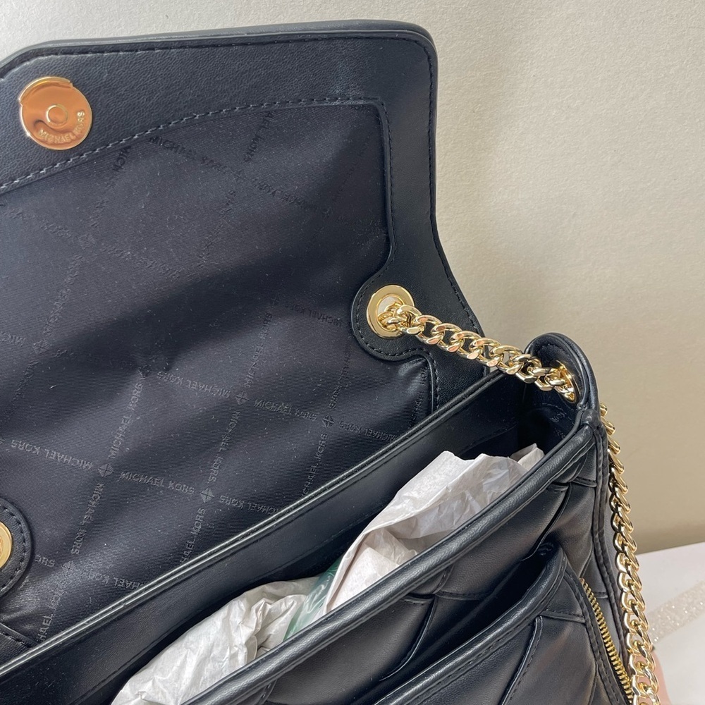 (new+card) Michael Kors Regina flap shoulder bag crossbody black leather quilted - Picture 7 of 16